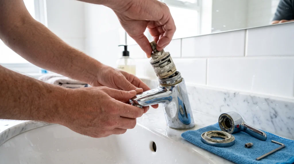 Einhebelmischer reparieren – verkalkte Kartusche herausziehen und ersetzen