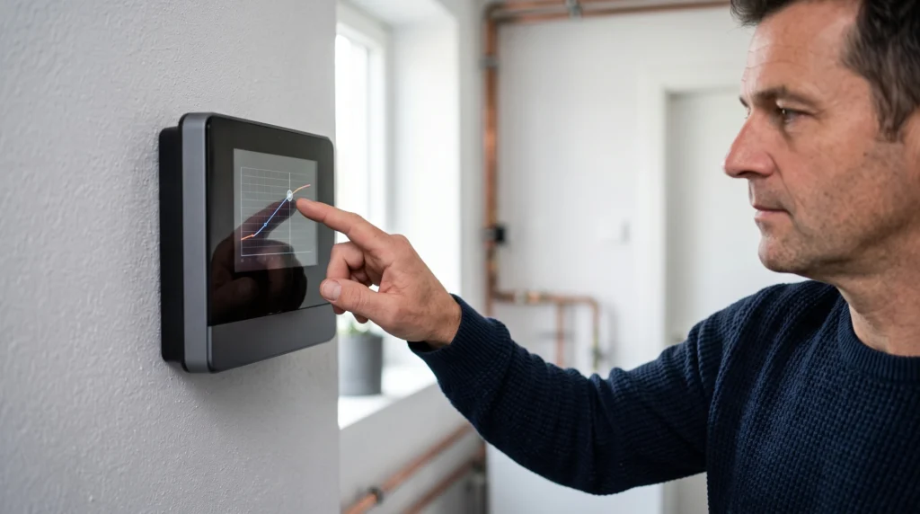 Die Heizkurve am Regler schrittweise absenken, um die optimale Vorlauftemperatur zu finden