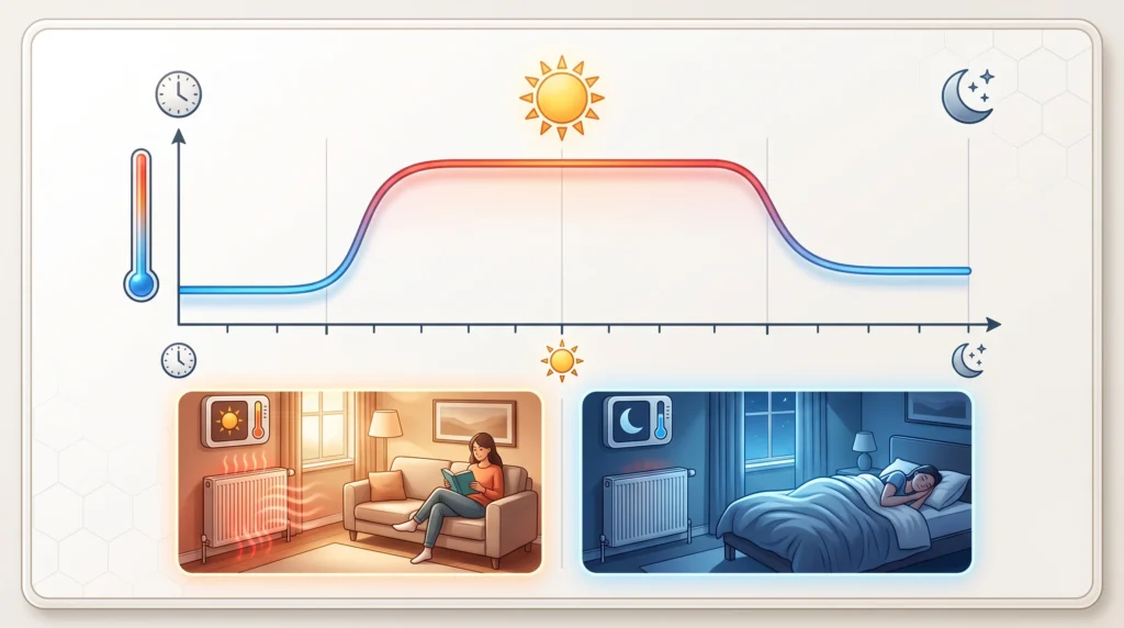 Nachtabsenkung Heizung sinnvoll: Solltemperatur wird über Nacht abgesenkt und morgens wieder angehoben