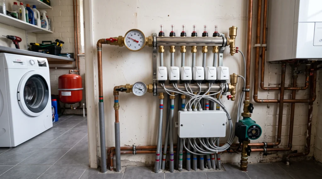 Vorlauftemperatur Fußbodenheizung – Heizkreisverteiler mit Thermometer zur Einstellung