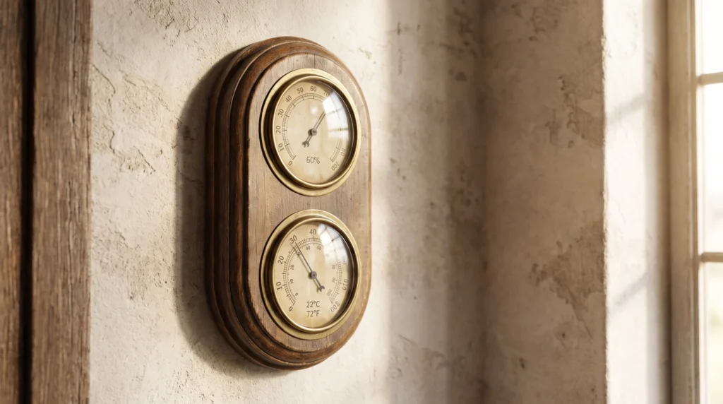 Mit einem Hygrometer lässt sich die relative Luftfeuchtigkeit in jedem Raum einfach überprüfen